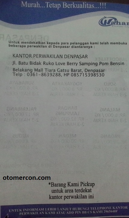 Tarif Ekspedisi Wahana Paket dan Alamatnya di Denpasar 